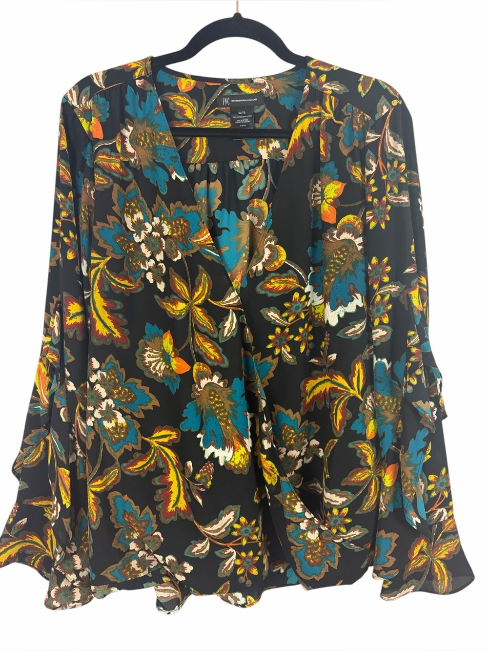 INC International Concepts Floral Bell Sleeve Blouse XL Boho